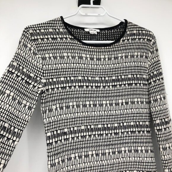 Helmut Lang Black + White knit mixed print linen  blend bodycon mini dress SP - Picture 4 of 16